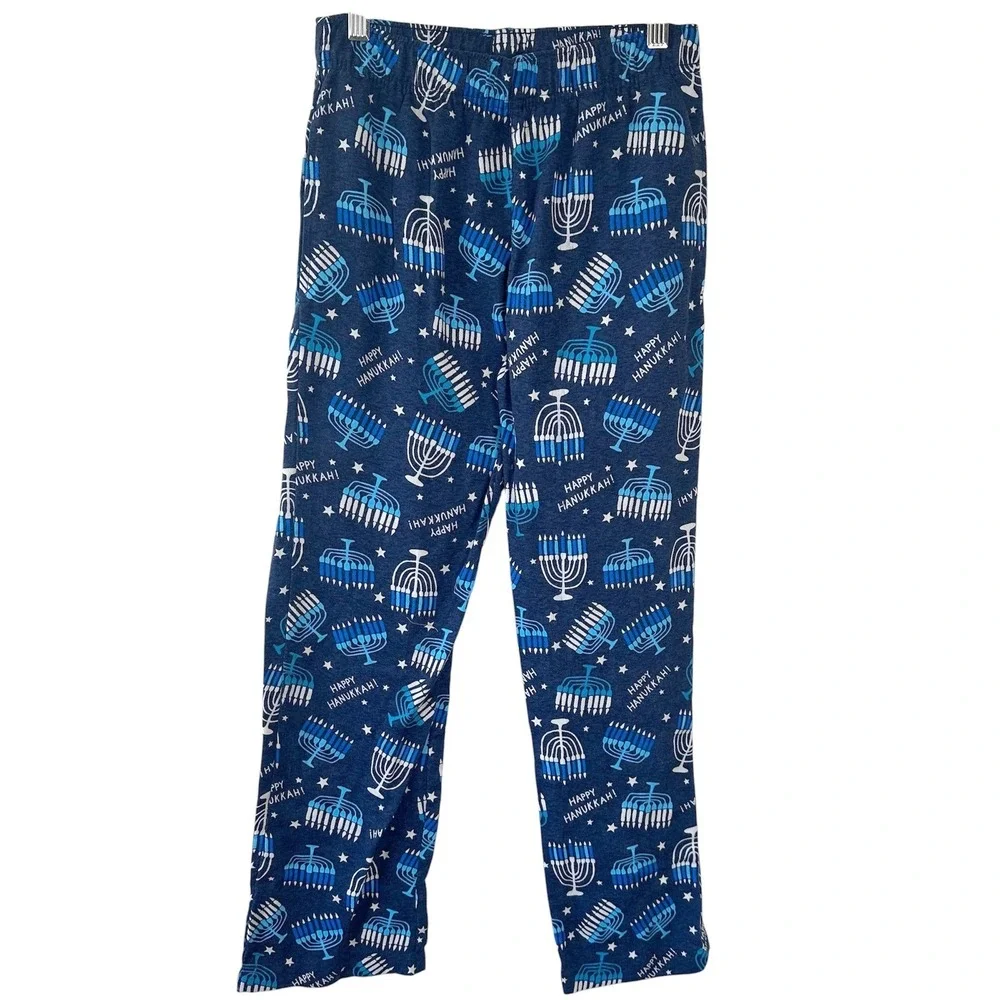 Old Navy Pajama Set Kids L 10-12 Blue Hanukkah Menorah Star Holiday Sleepwear